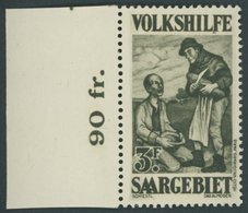 SAARGEBIET 133I **, 1928, 3 Fr. Gemälde I Mit Plattenfehler Punkt Links Oben Am Ersten E In Saargebiet, Linkes Randstück - Other & Unclassified