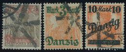 FREIE STADT DANZIG 27,29,31II O, 1920, 11/4, 3 Und 10 M., Hellgrauer Netzunterdruck, Spitzen Nach Unten, 3 Werte Feinst, - Otros & Sin Clasificación