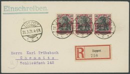 FREIE STADT DANZIG 38a BRIEF, 1921, 40 Pf. Karminrot/schwarz Kleiner Innendienst Im Dreierstreifen Auf Einschreibbrief V - Otros & Sin Clasificación