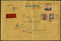 FREIE STADT DANZIG 247,269,297 BRIEF, 1939, 1 G. Gelblichrot/schwarz, Wz. 5, Mit Zusatzfrankatur Auf Gesiegeltem Wertbri - Otros & Sin Clasificación