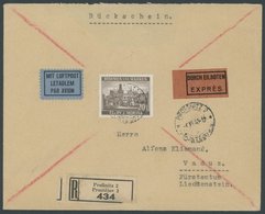 BÖHMEN UND MÄHREN 61 BRIEF, 1941, 20 K. Schwärzlichbraun Auf Luftpost-Eil-Einschreibbrief Mit Rückschein Nach Liechtenst - Neufs