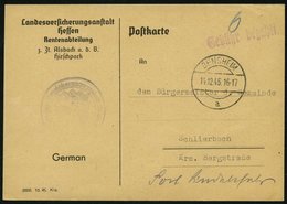 ALL. BES. GEBÜHR BEZAHLT BENSHEIM, 14.12.45, Violetter L1 Gebühr Bezahlt, Prachtkarte - Other & Unclassified