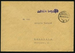 ALL. BES. GEBÜHR BEZAHLT KÖLN, 29.5.46, Violetter L1 Gebühr Bezahlt, Prachtbrief - Other & Unclassified