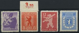 BERLIN UND BRANDENBURG 2/3,5/6B **, 19145, 6, 8, 12 Und 20 Pf. Berliner Bär, 4 Werte Normaler Durchstich, Pracht, Mi. 84 - Other & Unclassified