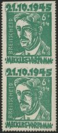 MECKLENBURG-VORPOMMERN 20aUo,w**, *, 1945, 6 Pf. Hellgrün Faschismus Im Senkrechten Paar, Untere Marke Oben Ungezähnt, O - Andere & Zonder Classificatie