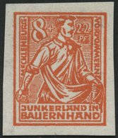 MECKLENBURG-VORPOMMERN 24PIIU (*), 1945, Probedruck: 8 Pf. Orange, Pergamentpapier, Ungezähnt, Pracht, Mi. 180.- - Altri & Non Classificati