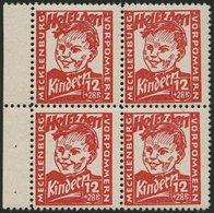 MECKLENBURG-VORPOMMERN 28b VB **, 1945, 12 Pf. Dunkelrosa Kinderhilfe Im Randviererblock, Pracht, Gepr. Kramp, Mi. 320.- - Sonstige & Ohne Zuordnung