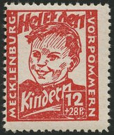 MECKLENBURG-VORPOMMERN 28b **, 1945, 12 Pf. Dunkelrosa Kinderhilfe, Pracht, Gepr. Kramp, Mi. 80.- - Sonstige & Ohne Zuordnung