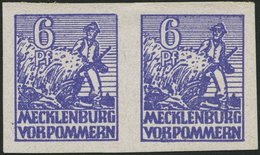 MECKLENBURG-VORPOMMERN 33xaU Paar *, 1946, 6 Pf. Blauviolett, Kreidepapier, Ungezähnt, Im Waagerechten Paar, Falzrest, P - Autres & Non Classés