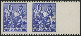 MECKLENBURG-VORPOMMERN 33xbUs Paar **, 1946, 6 Pf. Violettblau, Kreidepapier, Senkrecht Ungezähnt, Im Waagerechten Paar, - Other & Unclassified