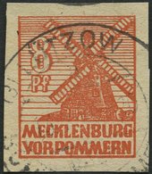 MECKLENBURG-VORPOMMERN 34yc O, 1946, 8 Pf. Schwärzlichorange, Graues Papier, Mit Ungeklärtem Stempel LÜTZOW, Pracht (Mi. - Altri & Non Classificati