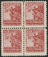 MECKLENBURG-VORPOMMERN 36xc VB **, 1946, 12 Pf. Lebhaftbraunrot, Kreidepapier, Im Viererblock, Linke Obere Marke Geringe - Other & Unclassified