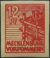 MECKLENBURG-VORPOMMERN 36ybU **, 1946, 12 Pf. Rot, Graues Papier, Ungezähnt, Pracht, Gepr. Kramp, Mi. 60.- - Other & Unclassified