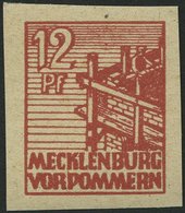 MECKLENBURG-VORPOMMERN 36ydU **, 1946, 12 Pf. Braunrot, Graues Papier, Ungezähnt, Pracht, Fotoattest Kramp, Mi. 500.- - Altri & Non Classificati