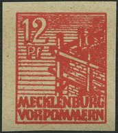 MECKLENBURG-VORPOMMERN 36yeU **, 1946, 12 Pf. Orangerot, Graues Papier, Ungezähnt, Pracht, Gepr. Kramp, Mi. 120.- - Altri & Non Classificati