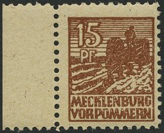 MECKLENBURG-VORPOMMERN 37ybb **, 1946, 15 Pf. Schwärzlichgelbbraun, Graues Papier, Pracht, Gepr. Kramp, Mi. 180.- - Autres & Non Classés