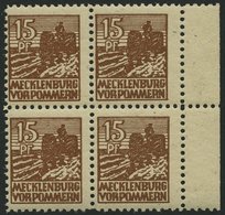 MECKLENBURG-VORPOMMERN 37yd VB **, 1946, 15 Pf. Mittelsiena, Graues Papier, Im Viererblock, Pracht, Gepr. Kramp, Mi. 320 - Altri & Non Classificati