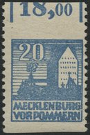 MECKLENBURG-VORPOMMERN 38yaUw **, 1946, 20 Pf. Blau, Waagerecht Ungezähnt, Pracht, Mi. 150.- - Other & Unclassified