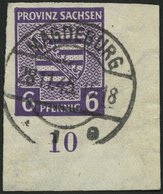 PROVINZ SACHSEN 69Xc O, 1945, 6 Pf. Dunkelgrauviolett, Wz. 1X, Untere Rechte Bogenecke, Pracht, Gepr. Ströh, Mi. (120.-) - Autres & Non Classés