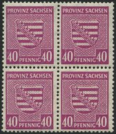 PROVINZ SACHSEN 84Xa VB **, 1945, 40 Pf. Dunkellilarosa, Wz. 1X, Im Viererblock, Pracht, Gepr. Ströh, Mi. 160.- - Other & Unclassified