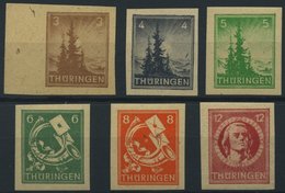 THÜRINGEN 92-97AU *, 1945, 3 - 12 Pf. Freimarken, Ungezähnt, Falzrest, 5 Prachtwerte - Autres & Non Classés