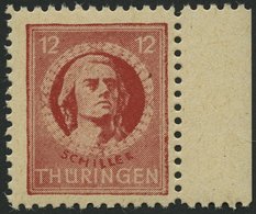 THÜRINGEN 97bt **, 1945, 12 Pf. Dunkelbräunlichrot, Gelblichgraues Papier, Pracht, Gepr. Ströh, Mi. 150.- - Sonstige & Ohne Zuordnung