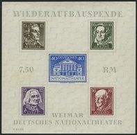 THÜRINGEN Bl. 3APFIV (*), 1946, Block Nationaltheater, Ungezähnt, Mit Plattenfehler Punkt Hinten Am Kinn Von Schiller, P - Other & Unclassified