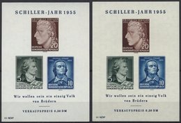 DDR Bl. 12IV/XI,II **, 1955, Block Schiller Mit Abart Vorgezogener Fußstrich Bei J, Beide Wz., 2 Prachtblocks - Andere & Zonder Classificatie