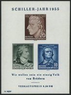 DDR Bl. 12IV **, 1955, Block Schiller Mit Abart Vorgezogener Fußstrich Bei J, Pracht, Mi. 80.- - Altri & Non Classificati