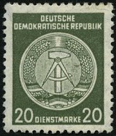 DIENSTMARKEN A D 32IIXI *, 1956, 20 Pf. Schwarzgelboliv, Faserpapier, Type II, Wz. 2XI, Falzrest, Pracht - Autres & Non Classés
