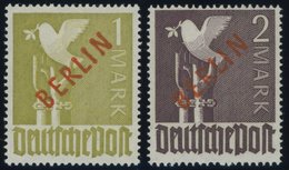 BERLIN 33/4 *, 1949, 1 Und 2 M. Rotaufdruck, Falzrest, 2 Prachtwerte, Fotobefund H.D. Schlegel, Mi. 320.- - Other & Unclassified