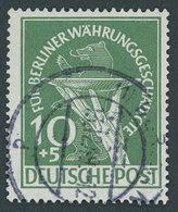 BERLIN 68II O, 1949, 10 Pf. Währungsgeschädigte Mit Abart Grüner Punkt Rechts Am Handgelenk, Normale Zähnung, Pracht, Fo - Autres & Non Classés