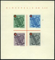 BADEN Bl. 2I/III (*), 1949, Block Rotes Kreuz, Type III: Grüner Punkt Auf Bildrand Oberhalb DE In Baden, Pracht, Mi. 110 - Autres & Non Classés