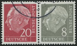 ZUSAMMENDRUCKE W 23YII O, 1960, Heuss Wz. Liegend 20 + 8, Nachauflage, Nicht Prüfbarer Bedarfsstempel, Pracht, Mi. 170.- - Used Stamps