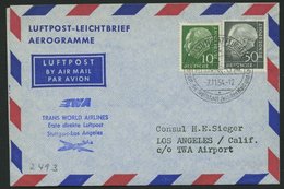 ERST-UND ERÖFFNUNGSFLÜGE 2493 BRIEF, 2.11.54, Stuttgart-Los Angeles, Prachtbrief - Covers & Documents