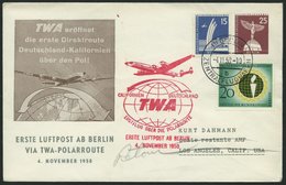 ERST-UND ERÖFFNUNGSFLÜGE 2614A BRIEF, 4.11.58, Berlin-Los Angeles, Sonderumschlag, Pracht - Storia Postale