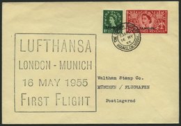 DEUTSCHE LUFTHANSA 29 BRIEF, 16.5.1955, London-München, Schwarz-violetter Stempel, R!, Frankiert Mit Brit.Post In Tanger - Usati