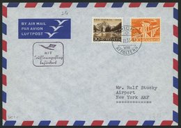 DEUTSCHE LUFTHANSA 41 BRIEF, 11.6.1955, Frankfurt-New York, Brief Aus Der Schweiz, Pracht - Gebruikt