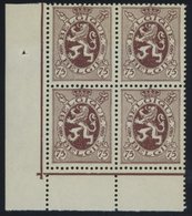 BELGIEN 324 VB **, 1932, 75 C. Rotbraun Im Unteren Linken Eckrandviererblock, Postfrisch, Pracht, Mi. 160.- - Autres & Non Classés