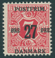 DÄNEMARK 86X *, 1918, 27 Ø Auf 7 Ø Rot, Wz. 1Z, Falzrest, Pracht, Mi. 125.- - Andere & Zonder Classificatie