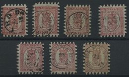 FINNLAND 9Bx O, 1866, 40 P. Rosakarmin, 7 Prachtwerte Mit Allen Zungen In Verschiedenen Farbnuancen - Andere & Zonder Classificatie