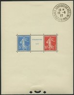 FRANKREICH Bl. 2 O, 1927, Block Straßburg, Stempel Im Rand, Herzstück Postfrisch, Pracht, Mi. 1100.- - Autres & Non Classés