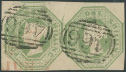 GROSSBRITANNIEN 7 Paar O, 1847, 1 Sh. Mattgelbgrün, Platte WW1, Im Waagerechten Meist Riesenrandigen Paar, Nummernstempe - Gebruikt