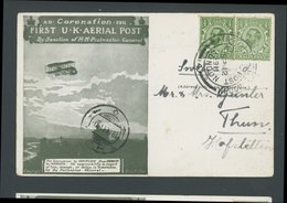 GROSSBRITANNIEN 121 BRIEF, 1911, 1/2 P. König Georg V 2x Auf Graugrüner Sonderkarte First U.K. AERIAL POST In Die Schwei - Used Stamps