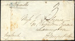 BRITISCHE MILITÄRPOST 1856, Rückseitig Blaugrüner K1 ...POST OFFICE Sowie Vorderseitig Handschrifltich Taxe 3 Auf Feldpo - Gebraucht