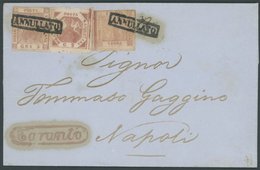 NEAPEL 2,3,4 BRIEF, 1860, 1, 2 Gr. Lilarosa Und 5 Gr. Bräunlichlilarosa Auf Brief Mit R1 ANNULLATO Und Rotem R1 TARANTO  - Naples