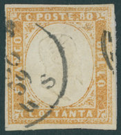 SARDINIEN 14b O, 1858, 80 C. Braunorange, Vollrandig, Pracht, Gepr. E. Diena, Mi. (400.-) - Sardinië