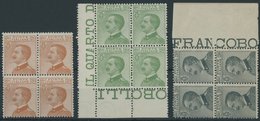 ITALIEN 225-27 VB **, 1925, König Viktor Emanuel III In Viererblocks, Postfrisch, Pracht, Mi. (80.-) - Mint/hinged