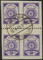 LETTLAND 22y VB O, 1919, 50 K. Violett, Senkrecht Geripptes Papier, Im Viererblock Mit Waagerechter Zähnung L 9 3/4, Pra - Lettonie