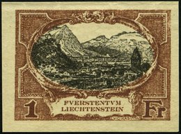 LIECHTENSTEIN 60P1 (*), 1921, 1 Fr., Ungezähnte Farbprobe In Braun, Ohne Gummi, Pracht, Fotoattest Marxer (Kopie Eines E - Autres & Non Classés